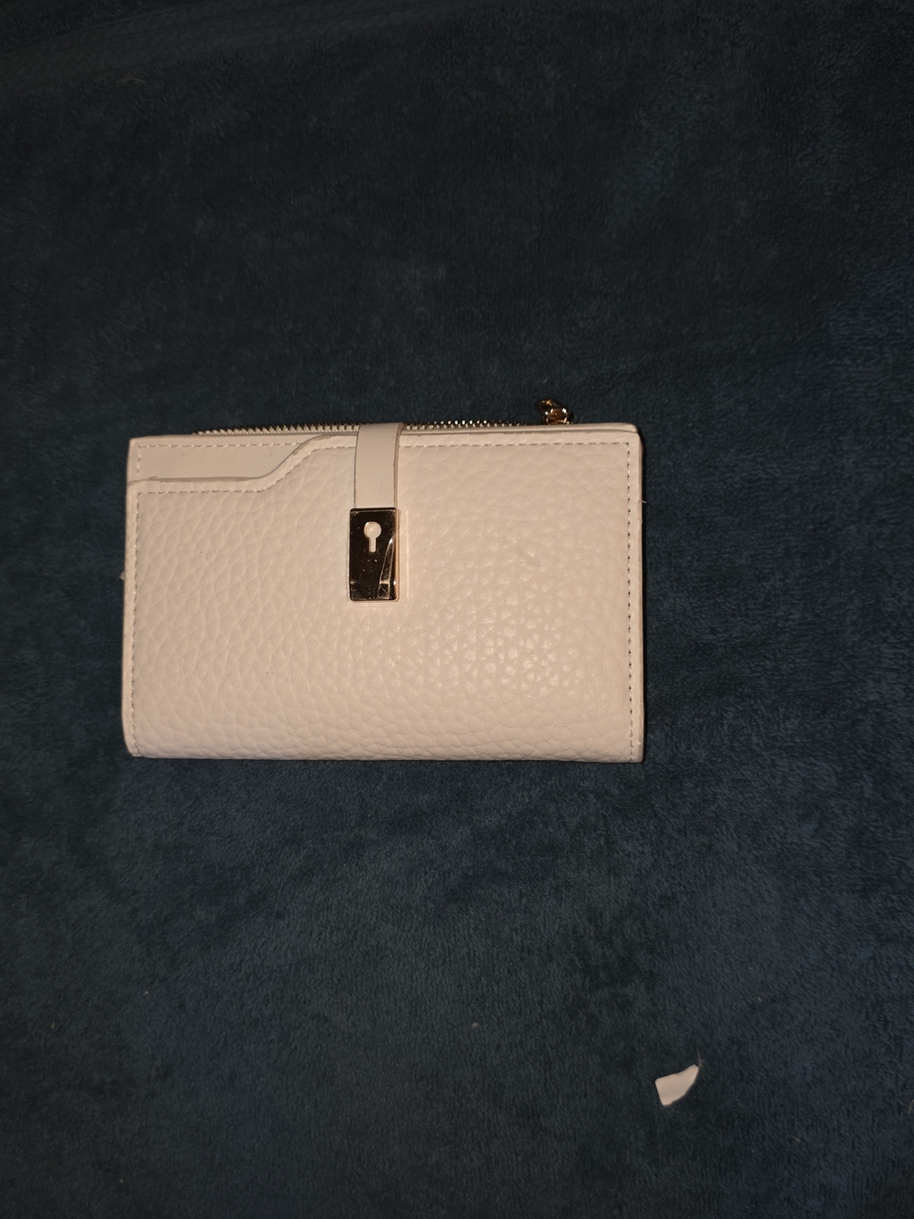 Leather Zip Wallet with Gold Accent - White